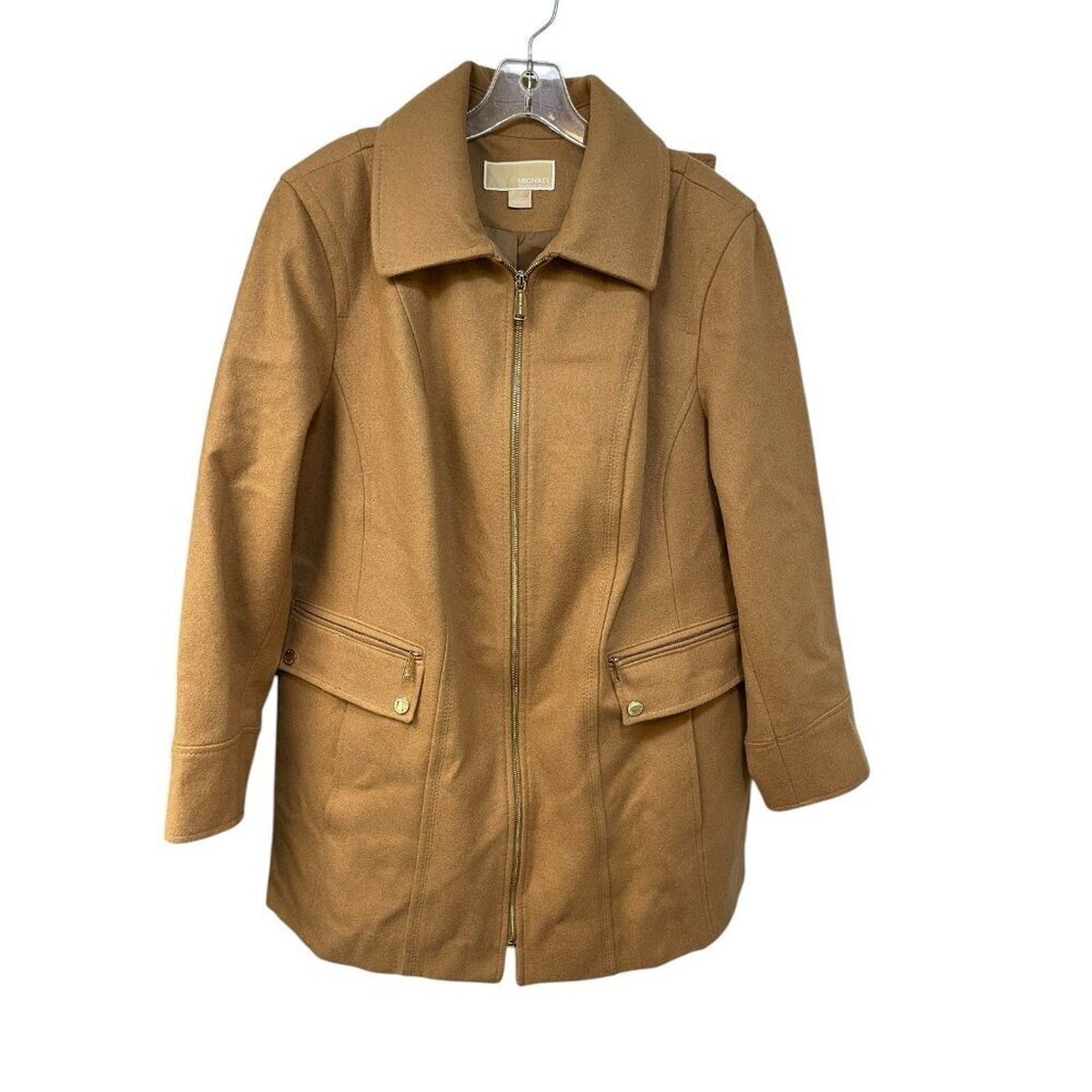 Michael Kors Women's Walker Coat Wool Zipper Camel Plus Size 1X
